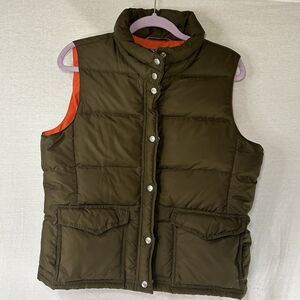 J. Crew Factory Dark Green Puffer Vest with Bright Orange Interior
